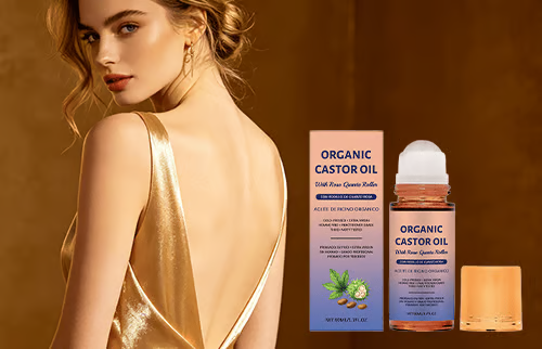 Organic Golden Castor Oil Roll-On with Rose Quartz – Cooling, Less-Mess Care for Skin, Hair & Nails-CW