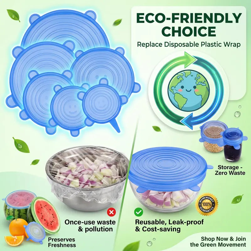 Universal Reusable Silicone Lids – 6-Pack Self-Sealing Food Covers for Various Container Sizes-ZGD