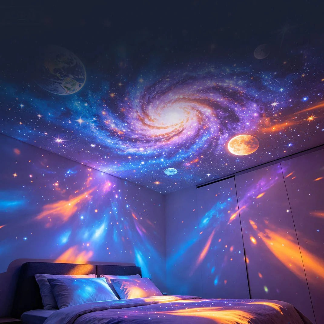 Plug-and-Play HD Star Projector – 12 Galaxy & Planet Scenes-CW
