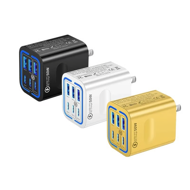 Portable Multi Port Charging Station 50W, 6-Port USB C & USB A,Adapter Cube Plug for Phone ,for iPad-CW