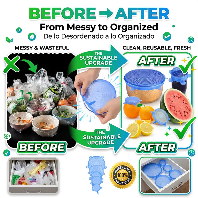 Universal Reusable Silicone Lids – 6-Pack Self-Sealing Food Covers for Various Container Sizes-ZGD