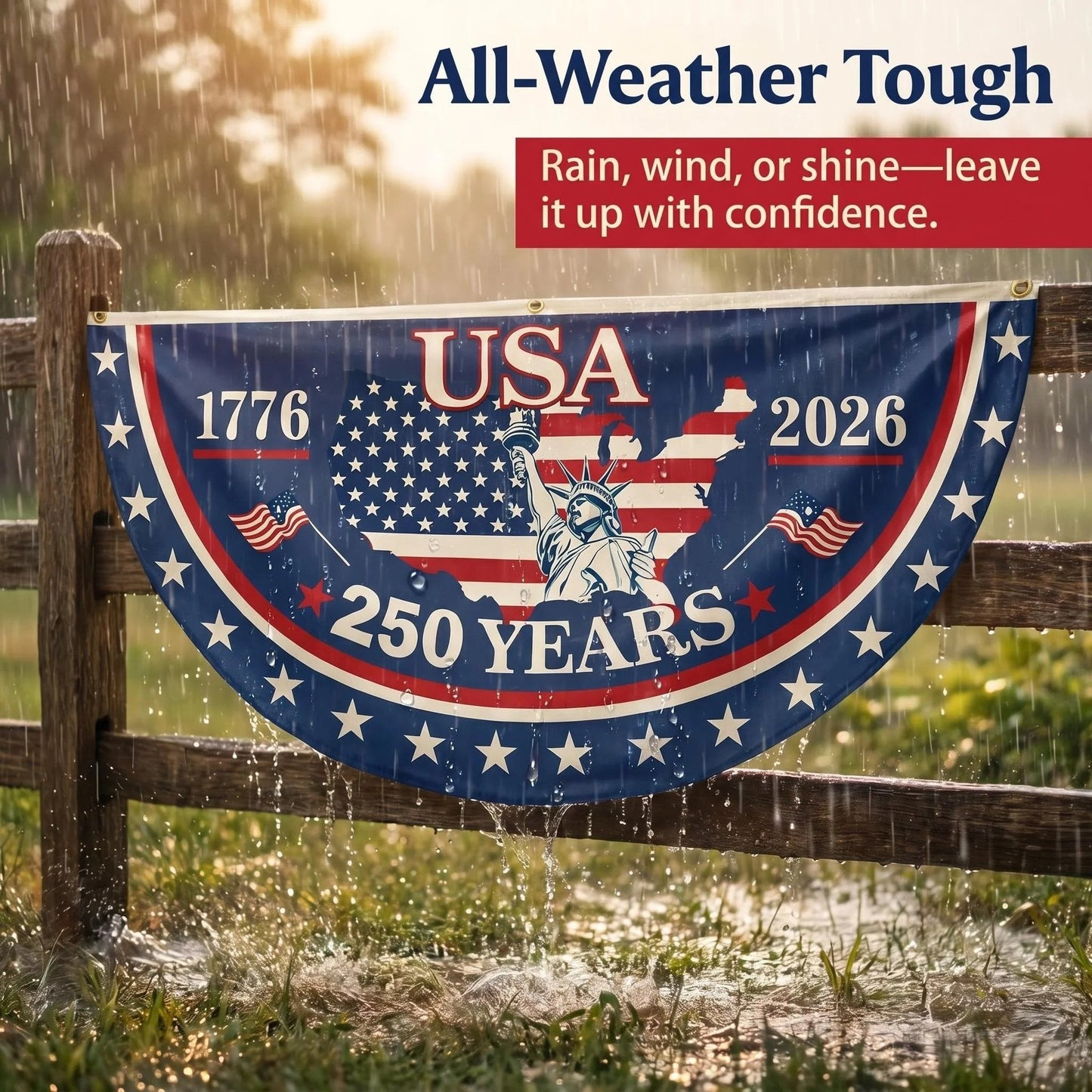 🗽USA 250th Anniversary Flag Half Round Banner🦅-YH
