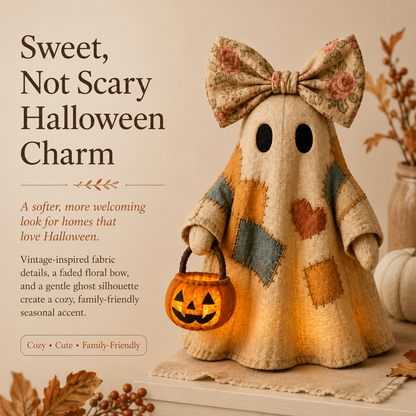 🔥 FLASH SALE - 👻🎃 Light-Up Patchwork Ghost with LED Jack-o'-Lantern Basket-YH