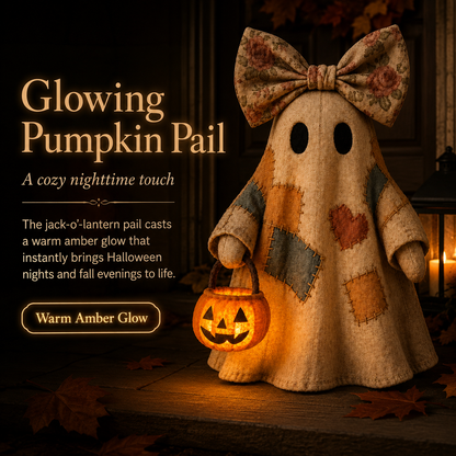 🔥 FLASH SALE - 👻🎃 Light-Up Patchwork Ghost with LED Jack-o'-Lantern Basket-YH
