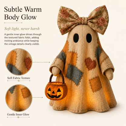🔥 FLASH SALE - 👻🎃 Light-Up Patchwork Ghost with LED Jack-o'-Lantern Basket-YH