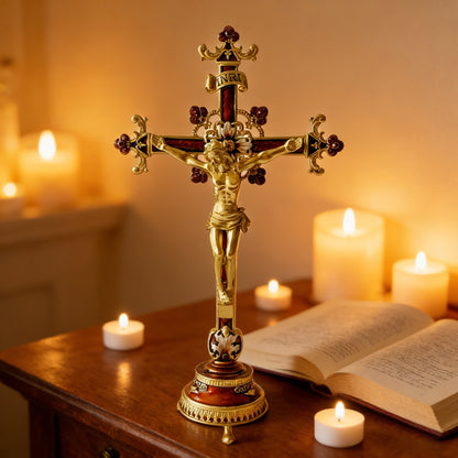 Hand-Painted Metal Jesus Christ Crucifix: Sacred Home Decor-YH