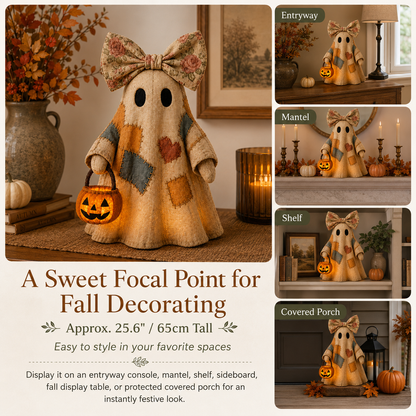 🔥 FLASH SALE - 👻🎃 Light-Up Patchwork Ghost with LED Jack-o'-Lantern Basket-YH