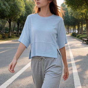 Panel Solid Color Flared Sleeve T-Shirt -JX