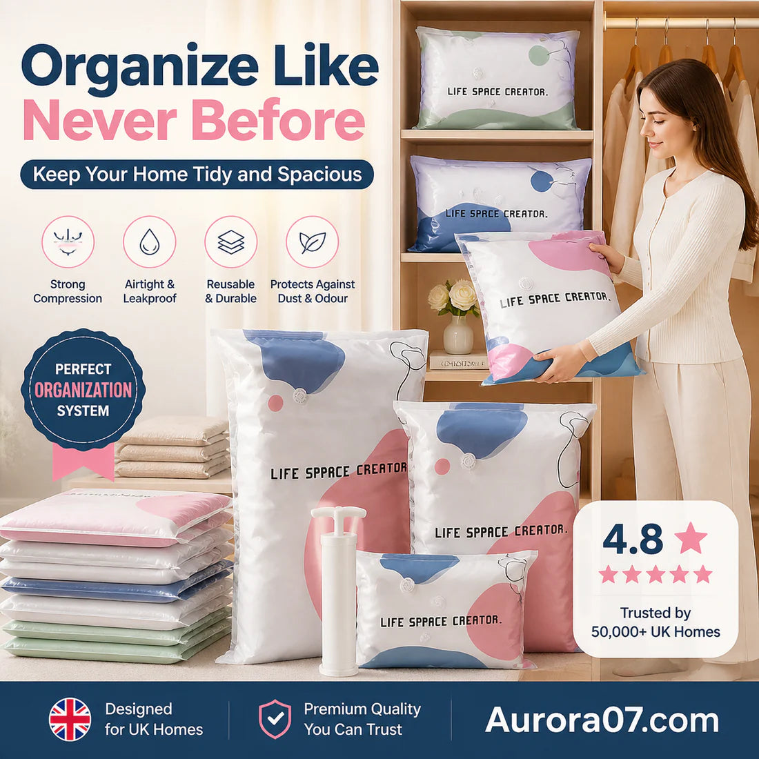 🧳No‑Pump Vacuum Storage Bags – Press & Seal, No Pump Needed. Saves 80% Space, Keeps Clothes Dry & Dust‑Free-ZGD
