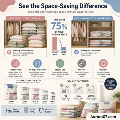 🧳No‑Pump Vacuum Storage Bags – Press & Seal, No Pump Needed. Saves 80% Space, Keeps Clothes Dry & Dust‑Free-ZGD