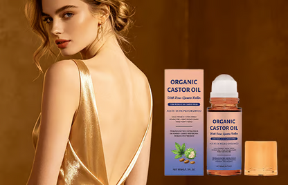 Organic Golden Castor Oil Roll-On with Rose Quartz – Cooling, Less-Mess Care for Skin, Hair & Nails-CW