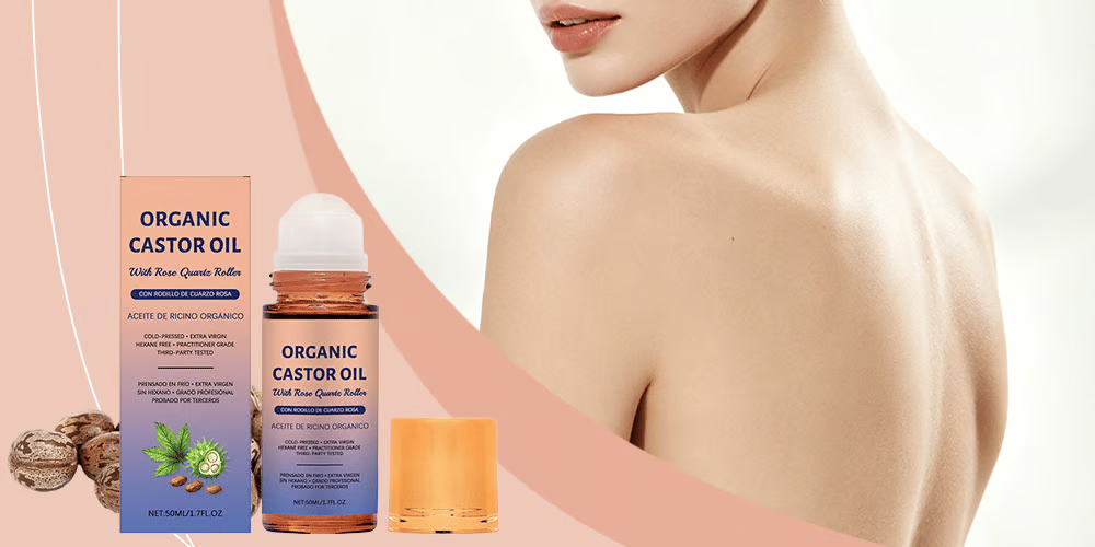 Organic Golden Castor Oil Roll-On with Rose Quartz – Cooling, Less-Mess Care for Skin, Hair & Nails-CW