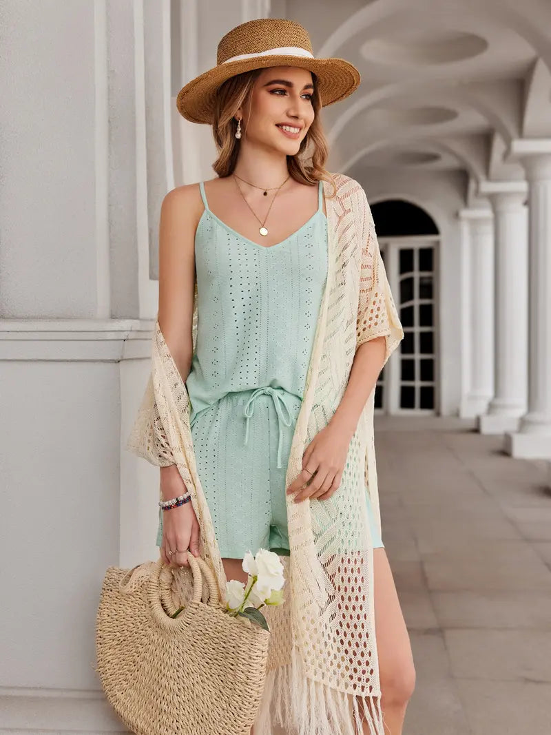 Womens Knit Cardigan Oversized Open Front Outwear New Spring & Summer Hollow Out Crochet Tassel Lightweight Kimonos Sweater Outdoorfun 2026 Womenswear Overall Style Knitwear Piece Tops thin-ZGD