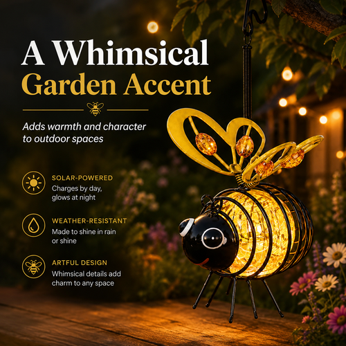 Solar Powered Bee Garden Lantern 🐝 | Weatherproof Outdoor Light with 6–12H Warm Glow-YH