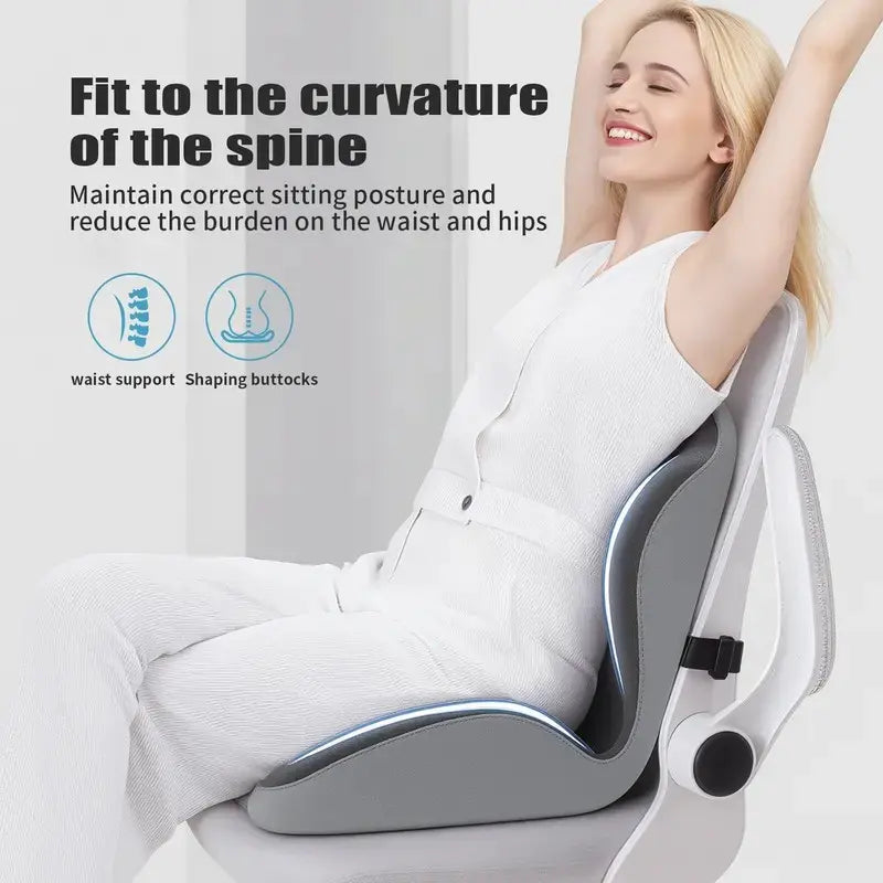 🔥Ergonomic Memory Foam Seat Cushion with Lumbar & Back Support, Relieves Back Pain, Reduces Pressure-JX