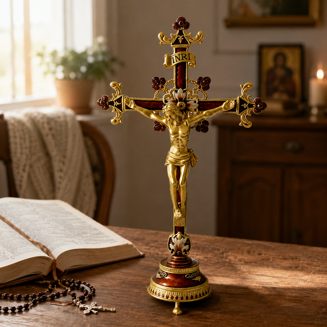 Hand-Painted Metal Jesus Christ Crucifix: Sacred Home Decor-YH