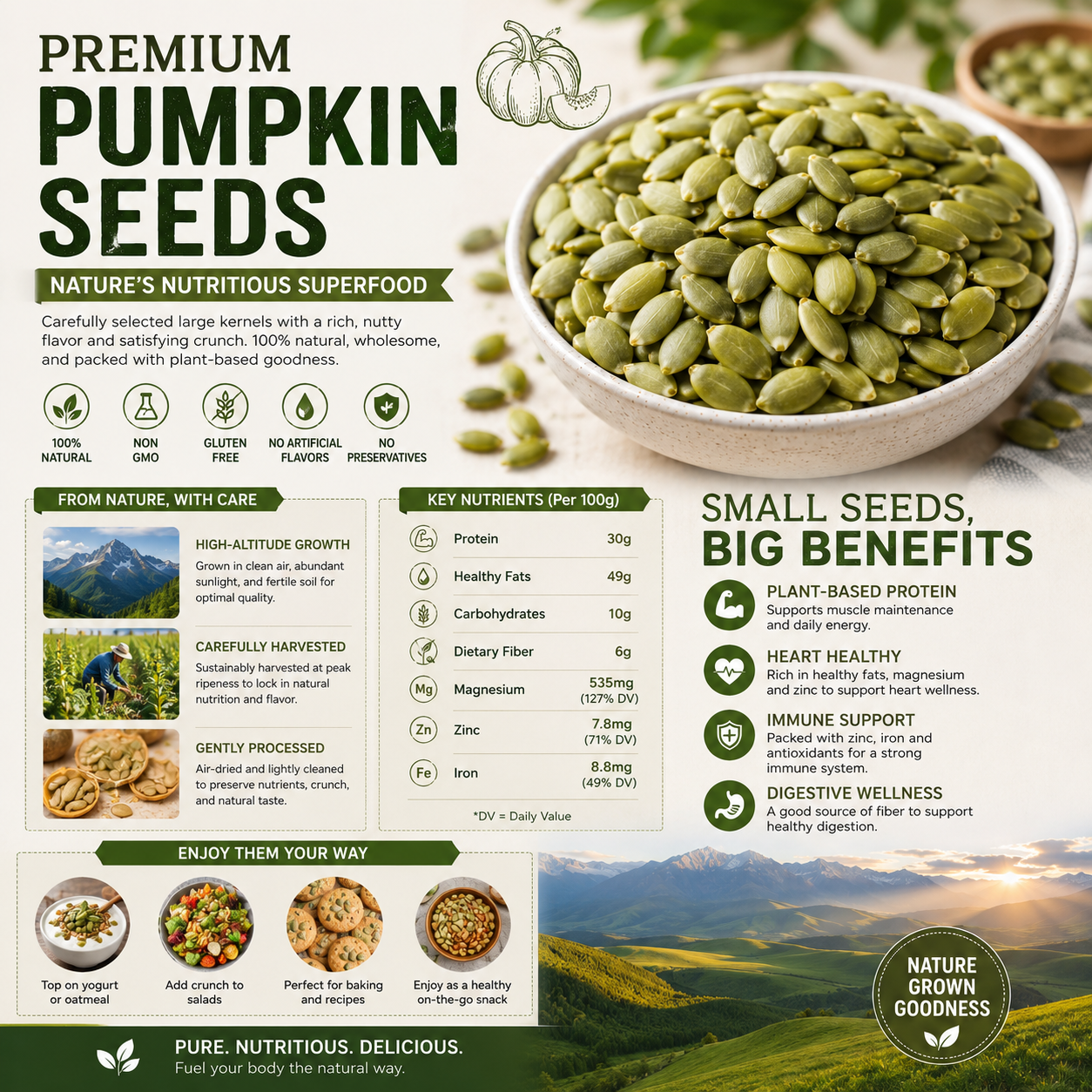 Premium Roasted Pumpkin Seeds – Crunchy, Healthy, & Perfect for Snacking! 🎃 Limited Time Offer!-JX
