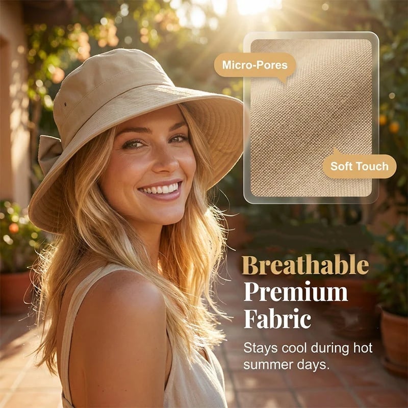 Women's Bowknot Wide Brim Sun Protective Hat-YH