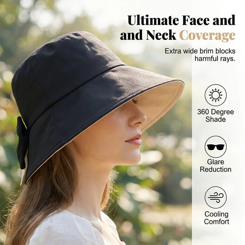 Women's Bowknot Wide Brim Sun Protective Hat-YH