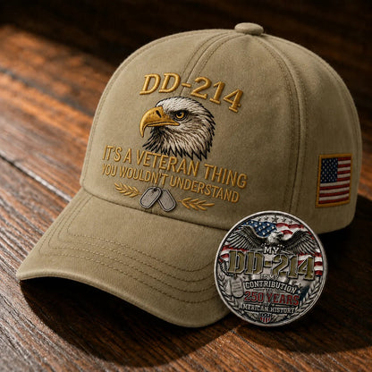 DD-214 Veteran 3D Embroidered Cap - “IT'S A VETERAN THING YOU WOULDN'T UNDERSTAND”🎁 Free Honor Coin With Every Cap Purchase-YH