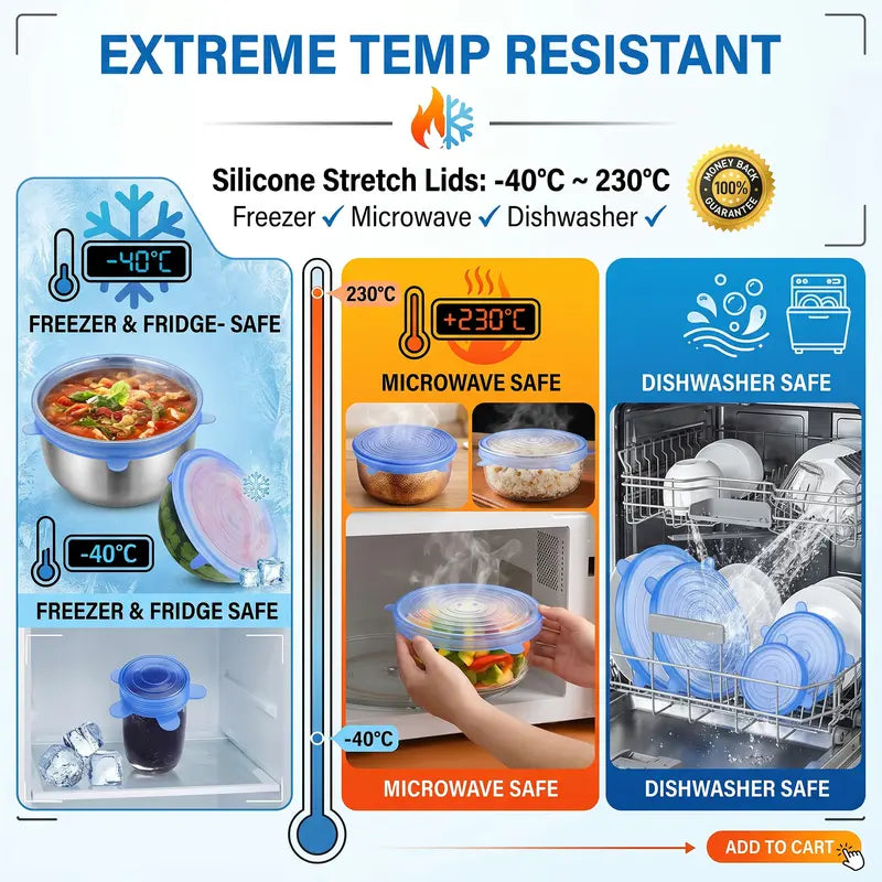 Universal Reusable Silicone Lids – 6-Pack Self-Sealing Food Covers for Various Container Sizes-ZGD