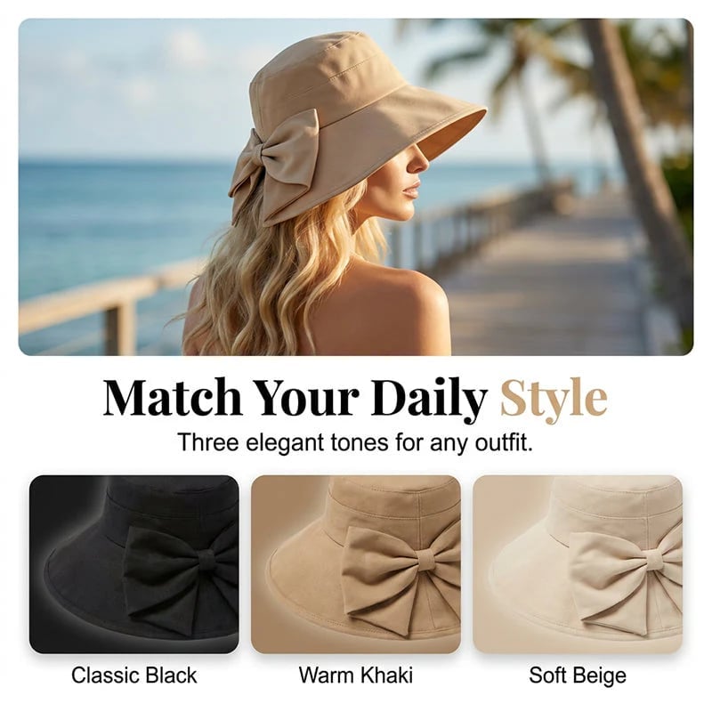 Women's Bowknot Wide Brim Sun Protective Hat-YH