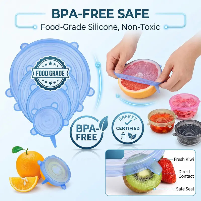 Universal Reusable Silicone Lids – 6-Pack Self-Sealing Food Covers for Various Container Sizes-ZGD