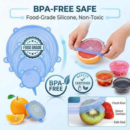 Universal Reusable Silicone Lids – 6-Pack Self-Sealing Food Covers for Various Container Sizes-ZGD