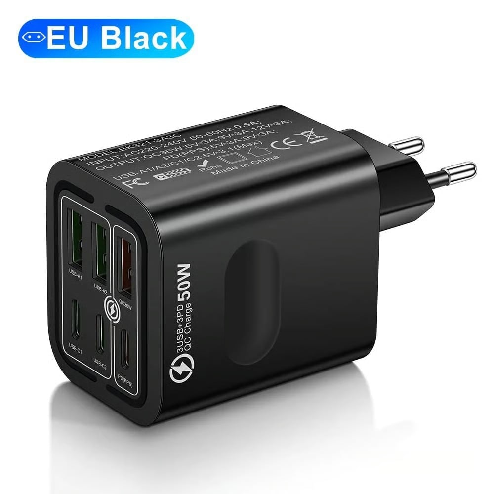 Portable Multi Port Charging Station 50W, 6-Port USB C & USB A,Adapter Cube Plug for Phone ,for iPad-YH