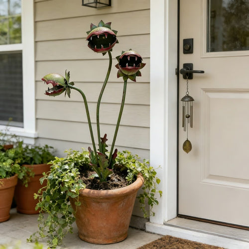 Whimsical Metal Venus Flytrap Garden Stake – Handcrafted Outdoor Carnivorous Plant Decor – Unique Gardening Gift-ANN