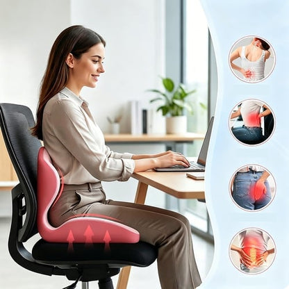 🔥Ergonomic Memory Foam Seat Cushion with Lumbar & Back Support, Relieves Back Pain, Reduces Pressure-JX