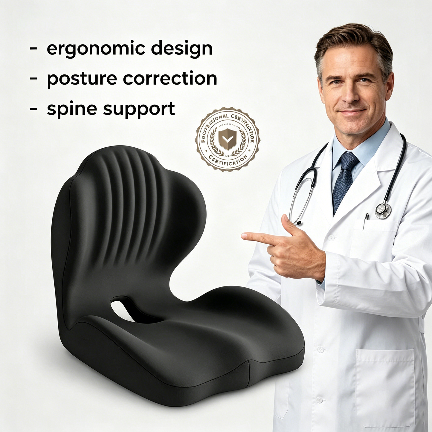 🔥Ergonomic Memory Foam Seat Cushion with Lumbar & Back Support, Relieves Back Pain, Reduces Pressure-JX