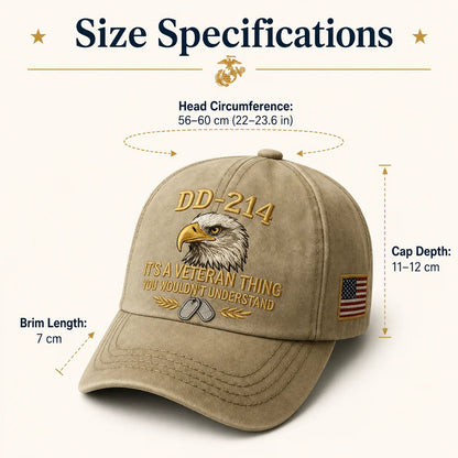 DD-214 Veteran 3D Embroidered Cap - “IT'S A VETERAN THING YOU WOULDN'T UNDERSTAND”🎁 Free Honor Coin With Every Cap Purchase-YH