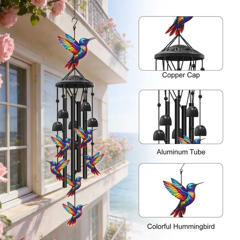 🔥Last Day 60% OFF🔥-🐦Vintage Colorful Hummingbird Wind Chime with Metal Tubes and Bells-YH