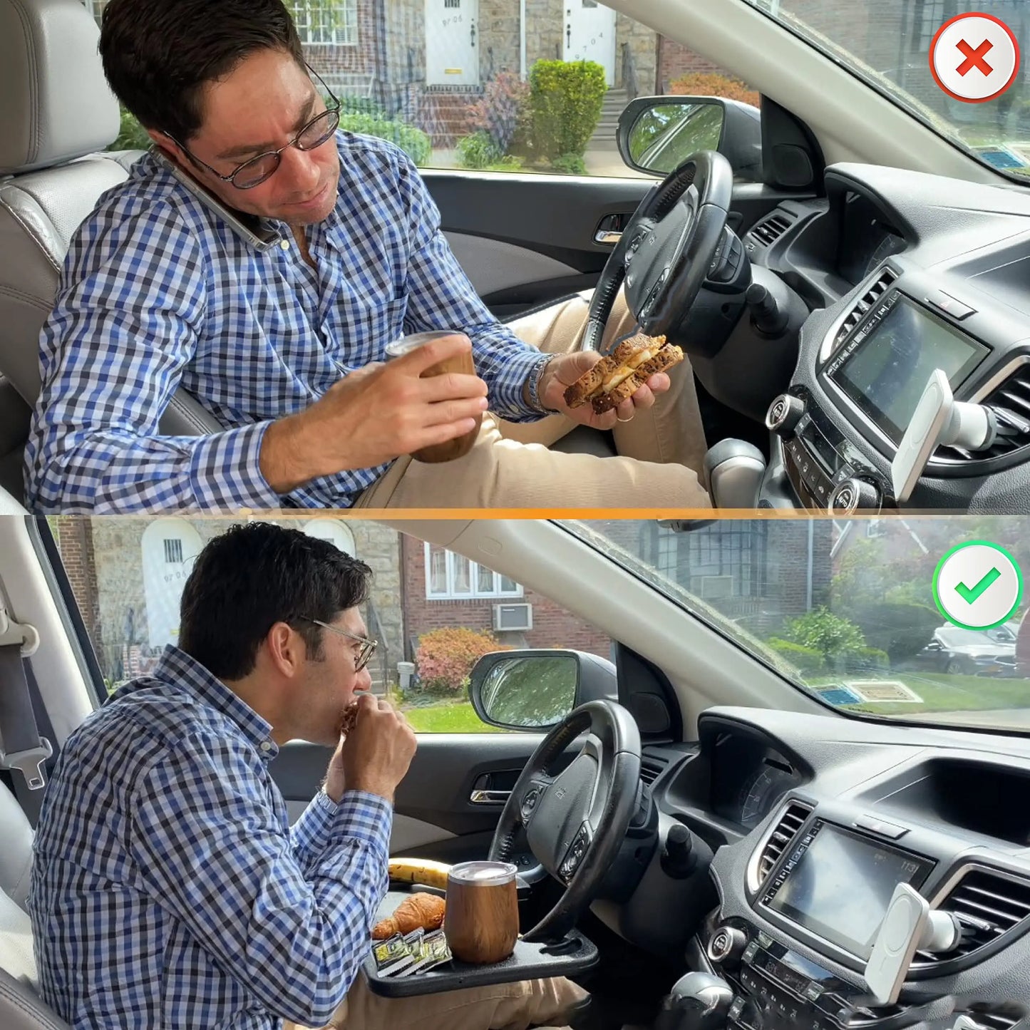 2-in-1 Car Steering Wheel Desk & Seat Gap Organizer Tray-JX