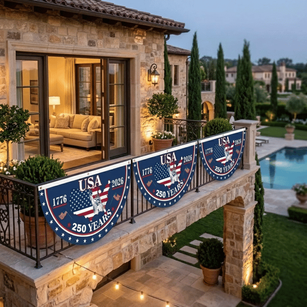 🗽USA 250th Anniversary Flag Half Round Banner🦅-YH