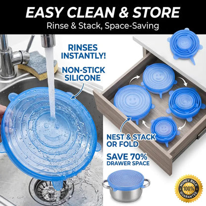 Universal Reusable Silicone Lids – 6-Pack Self-Sealing Food Covers for Various Container Sizes-ZGD