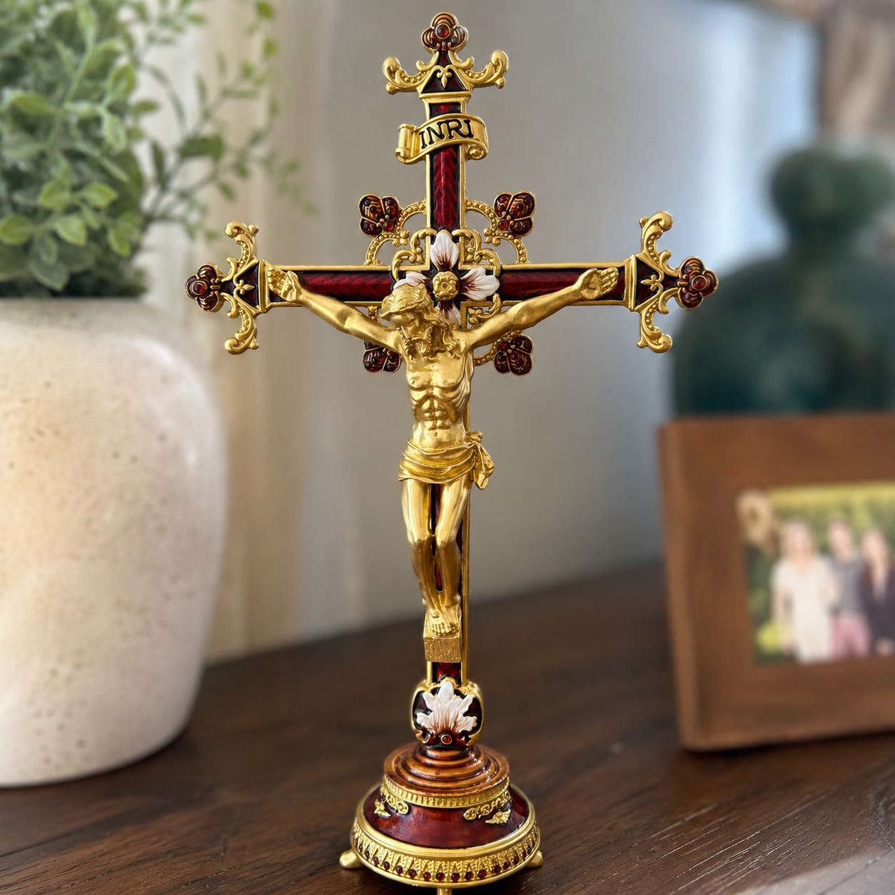 Hand-Painted Metal Jesus Christ Crucifix: Sacred Home Decor-YH