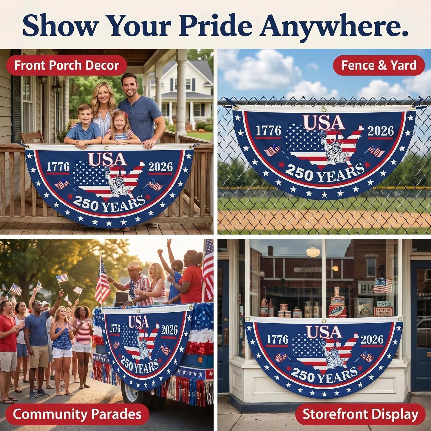 🗽USA 250th Anniversary Flag Half Round Banner🦅-YH