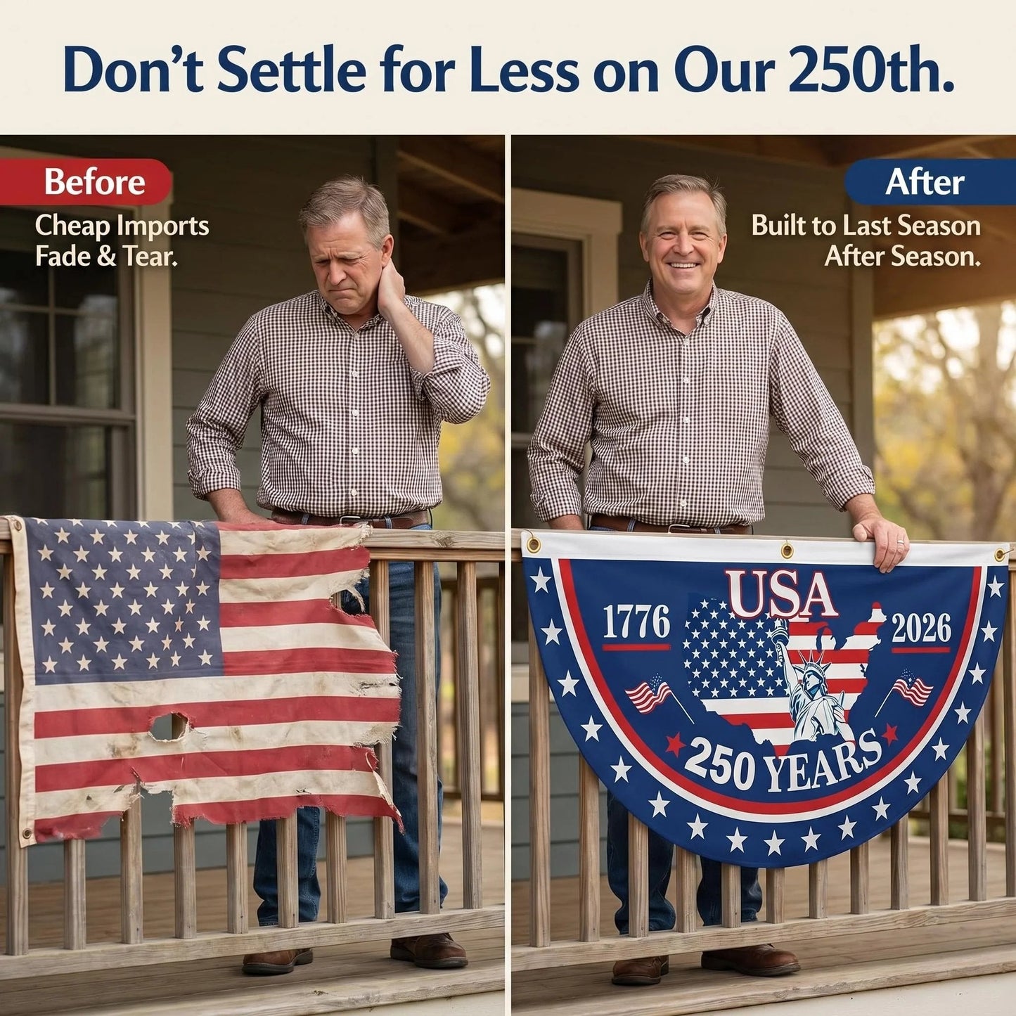 🗽USA 250th Anniversary Flag Half Round Banner🦅-YH