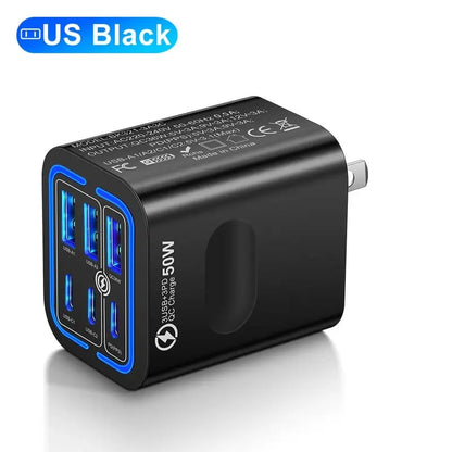 Portable Multi Port Charging Station 50W, 6-Port USB C & USB A,Adapter Cube Plug for Phone ,for iPad-CW