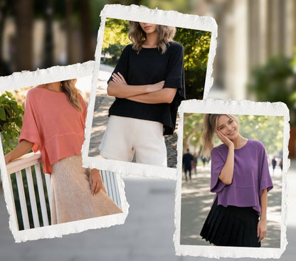 Panel Solid Color Flared Sleeve T-Shirt -JX