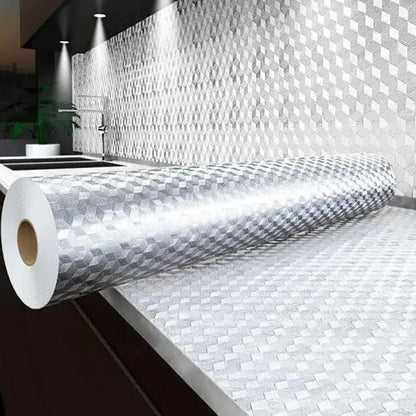 🔥 Heat Resistant Aluminum Foil Sticker - Self-Adhesive Removable Oil-Proof Wall Paper ✨-CW