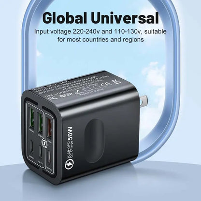 Portable Multi Port Charging Station 50W, 6-Port USB C & USB A,Adapter Cube Plug for Phone ,for iPad-CW