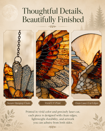 Owl & Moon Acrylic Window Hanging – Stained Glass Style Flying Owl Ornament for Home, Car & Gift Decor-JX