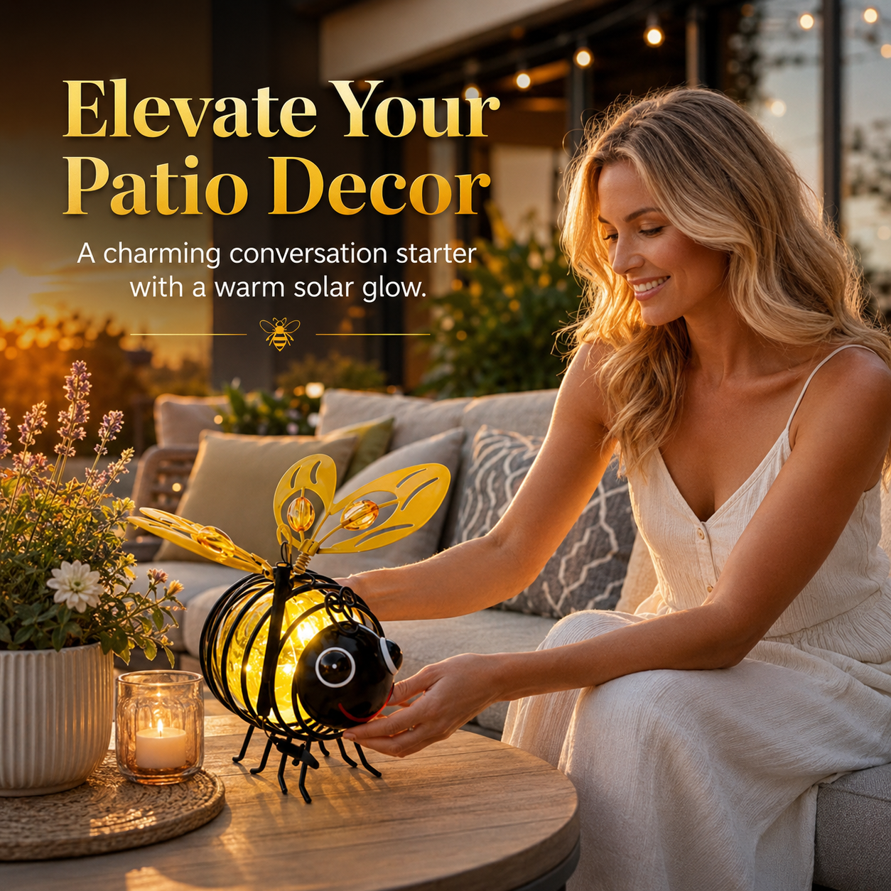 Solar Powered Bee Garden Lantern 🐝 | Weatherproof Outdoor Light with 6–12H Warm Glow-YH