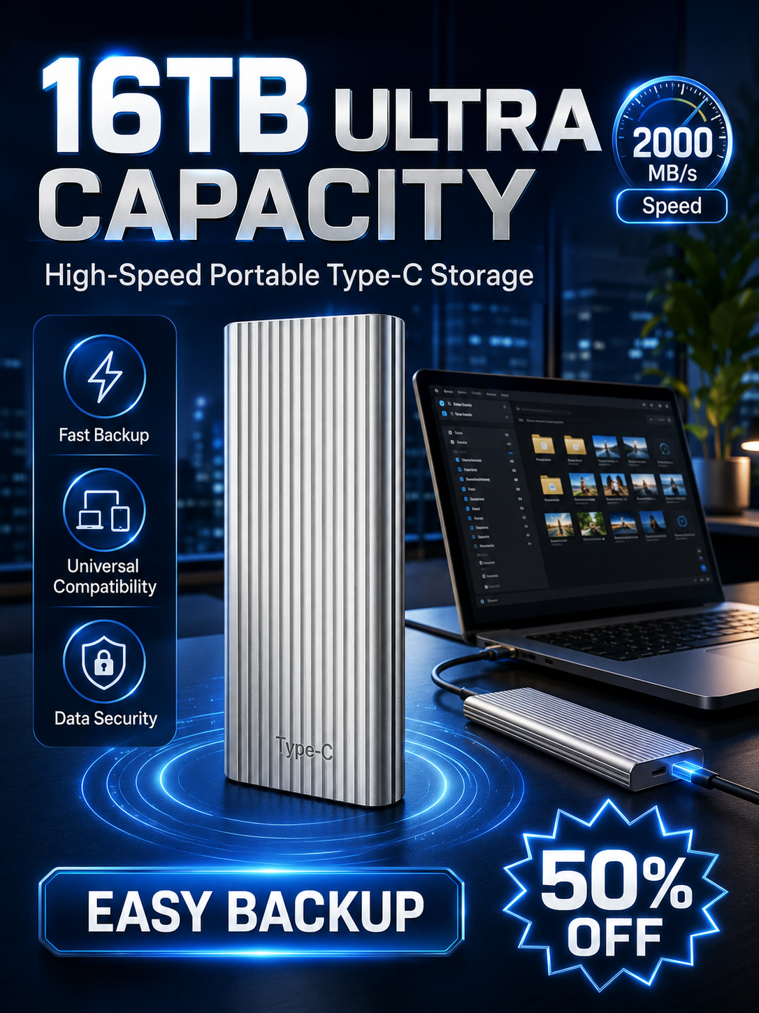 Running Out of Space? 💾 16TB Type-C Portable Mini SSD – Save Photos, Videos & Files Instantly-YH