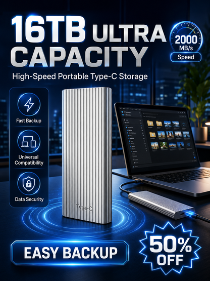 Running Out of Space? 💾 16TB Type-C Portable Mini SSD – Save Photos, Videos & Files Instantly-YH