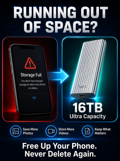 Running Out of Space? 💾 16TB Type-C Portable Mini SSD – Save Photos, Videos & Files Instantly-YH