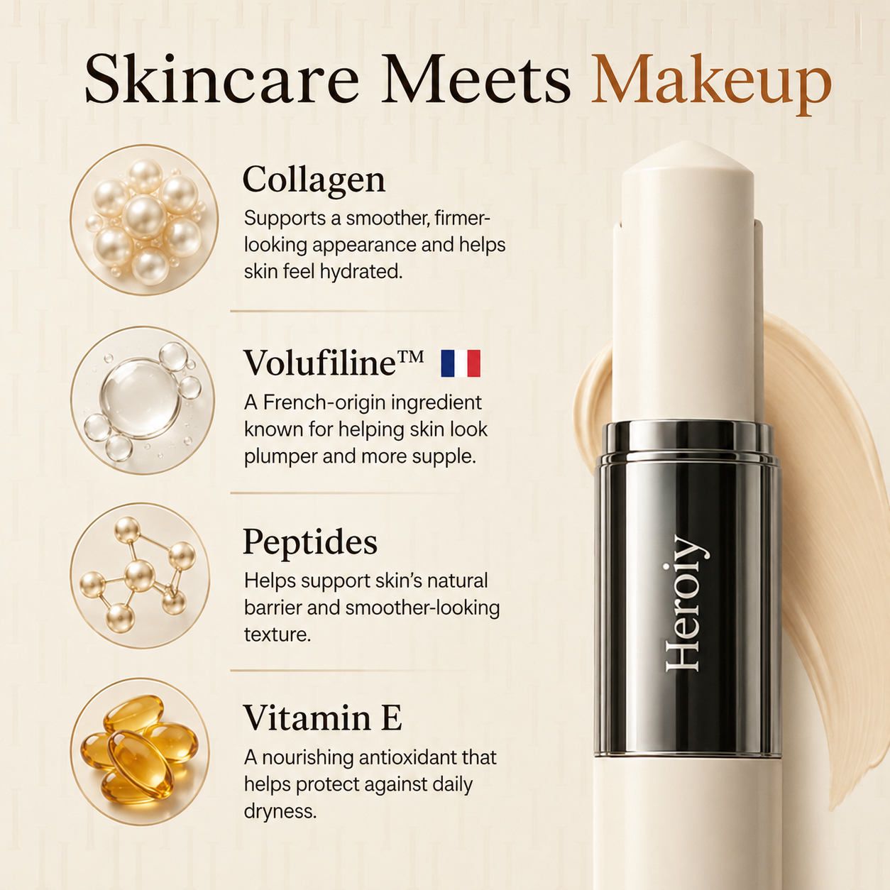 💄 Korean Color-Changing Foundation Stick – Dewy Glass Skin Makeup with Skincare Ingredients & Dual Brush Applicator-YH